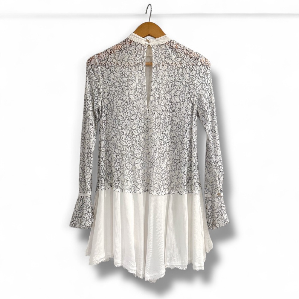 Free People Tell Tale Lace Tunic Mini Dress Ivory Black XS Boho Lace​ - Picture 3 of 7